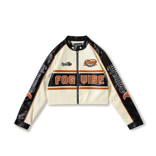 Blouson de moto court en similicuir pour femmes, veste de course